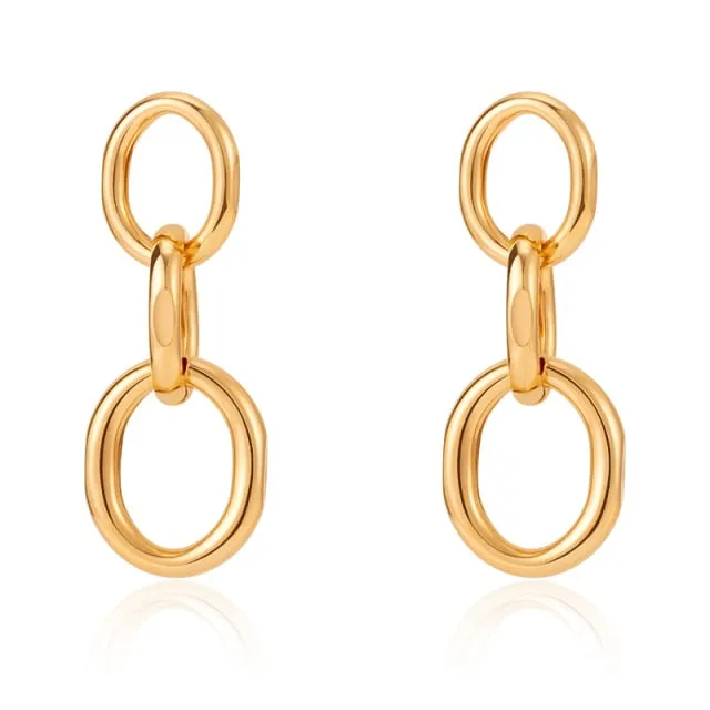 Golden Big hoop Earrings Korean Geometry Metal Gold Earrings For women Female Retro Drop Earrings 2021 Trend Fashion Jewelry