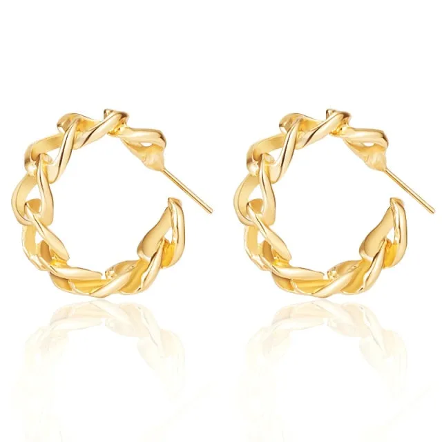 Golden Big hoop Earrings Korean Geometry Metal Gold Earrings For women Female Retro Drop Earrings 2021 Trend Fashion Jewelry