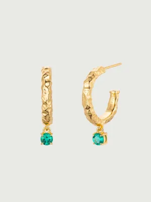 Hammer Emerald Drop Hoop Earrings