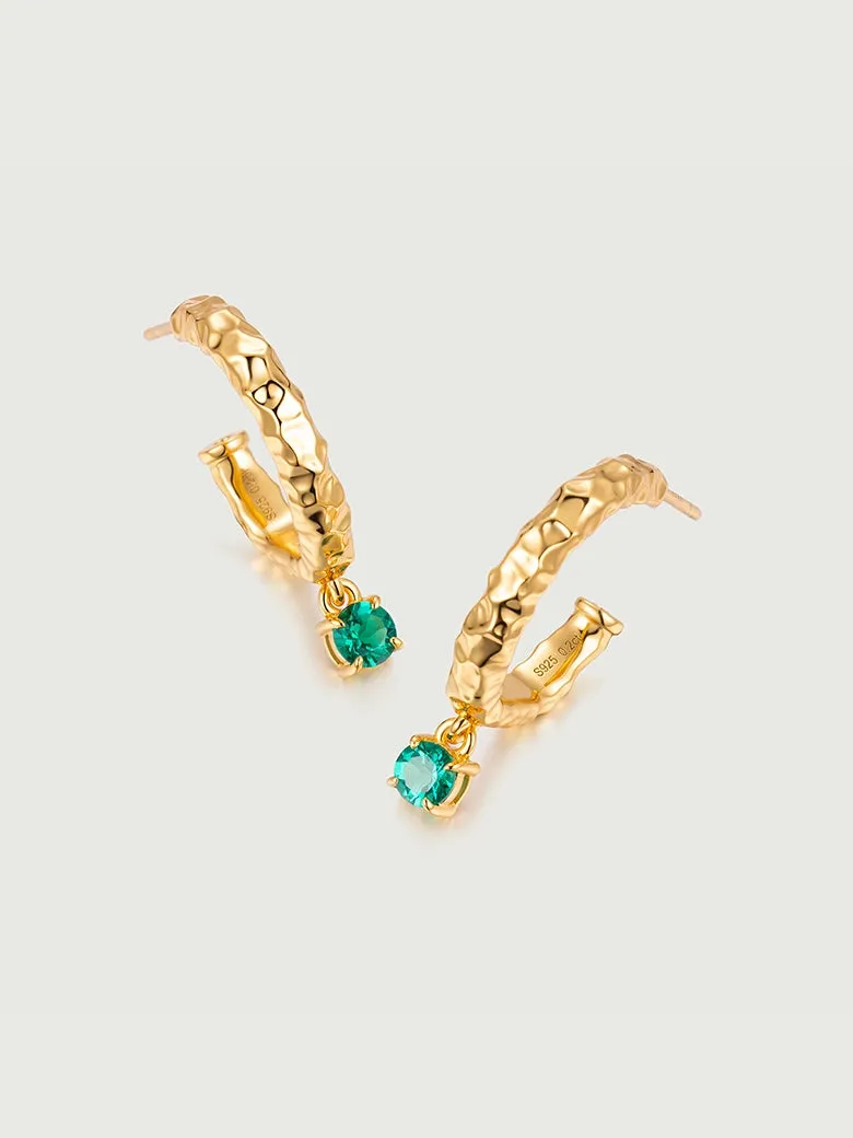 Hammer Emerald Drop Hoop Earrings