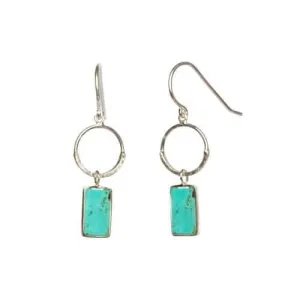 Hand Cut Turquoise with Hand Hammered Circle Earring