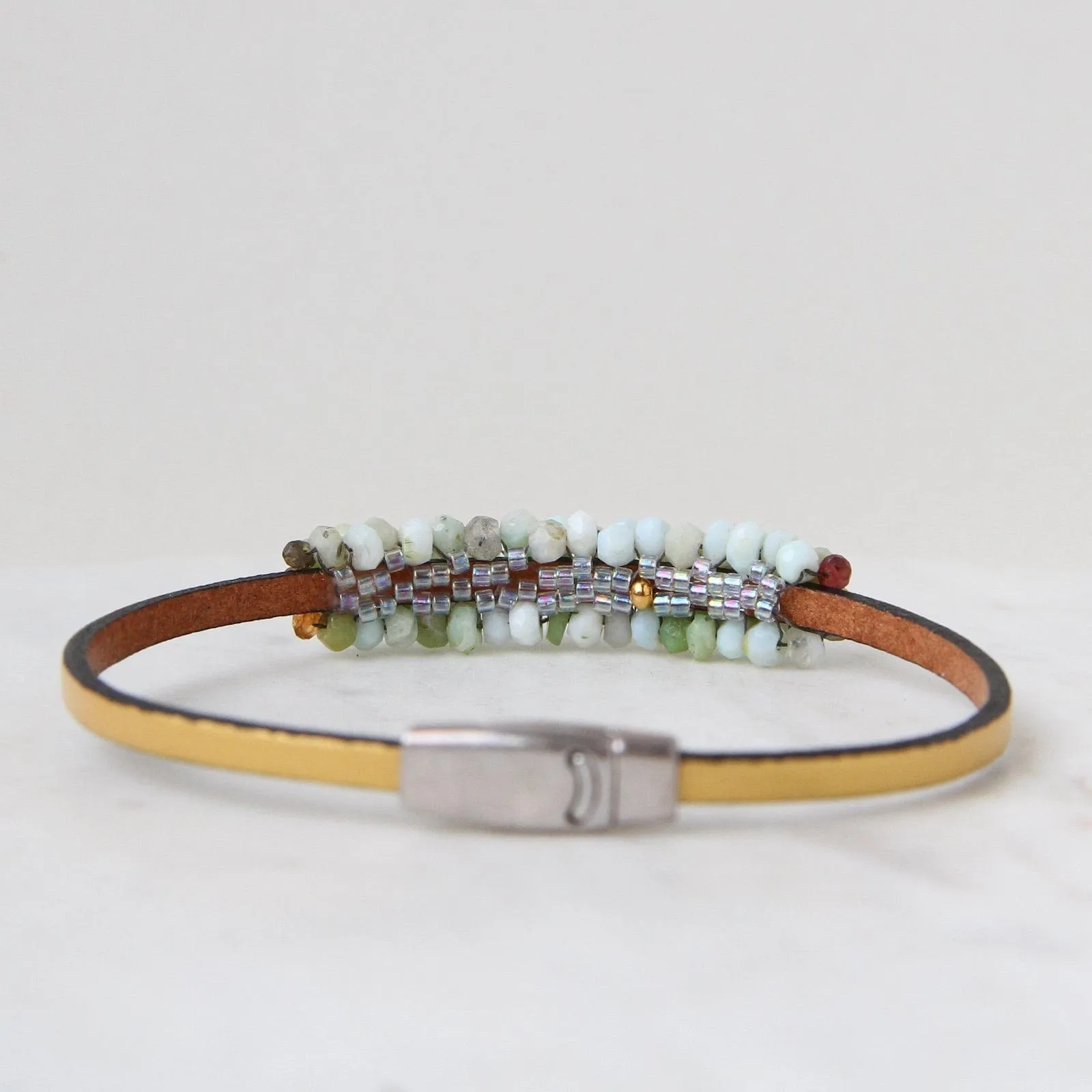 Hand Stitched Peruvian Opal & Hessonite Garnet Bracelet