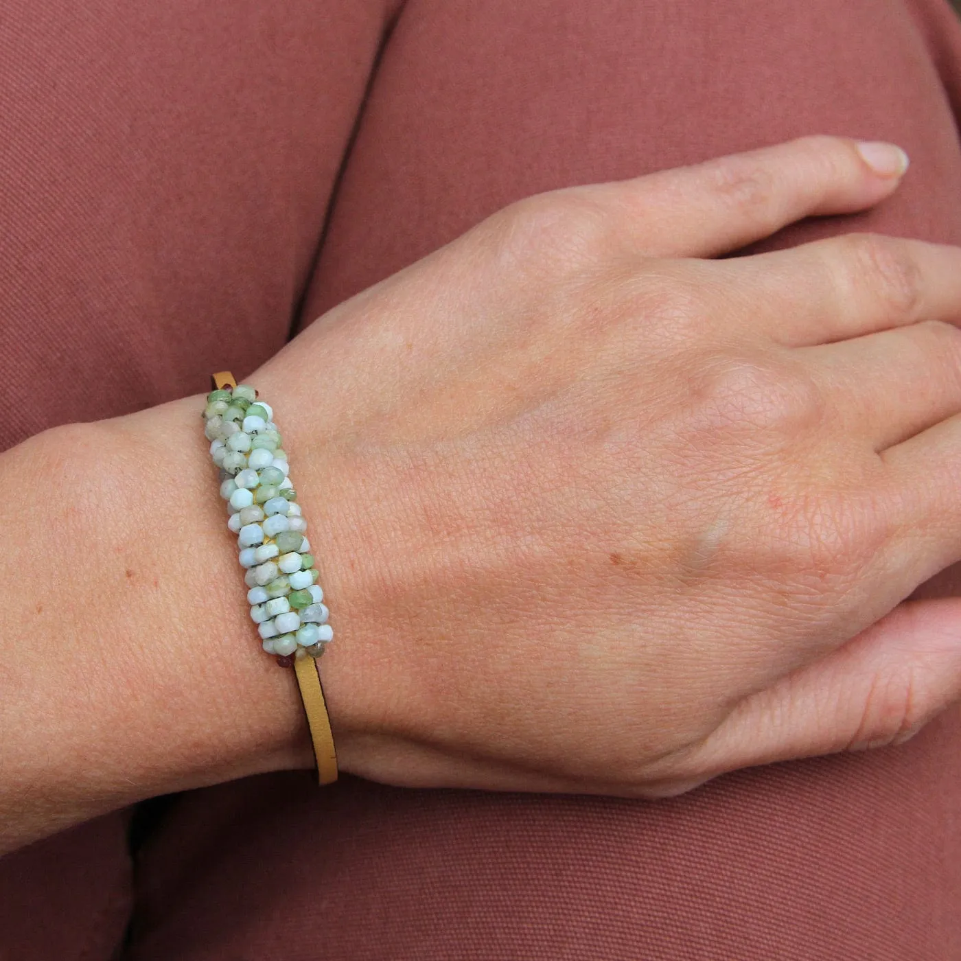 Hand Stitched Peruvian Opal & Hessonite Garnet Bracelet