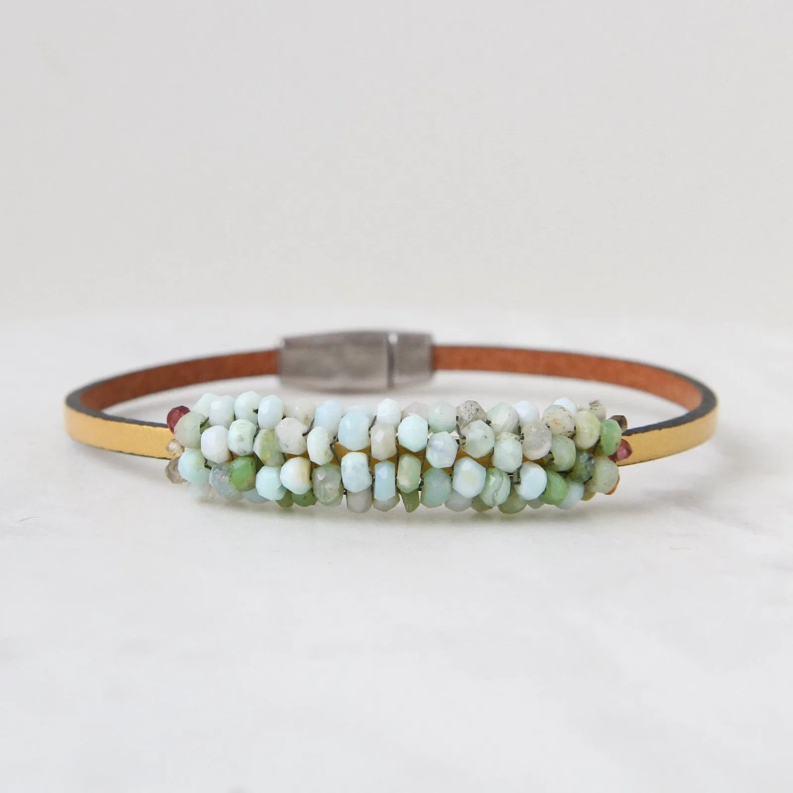 Hand Stitched Peruvian Opal & Hessonite Garnet Bracelet