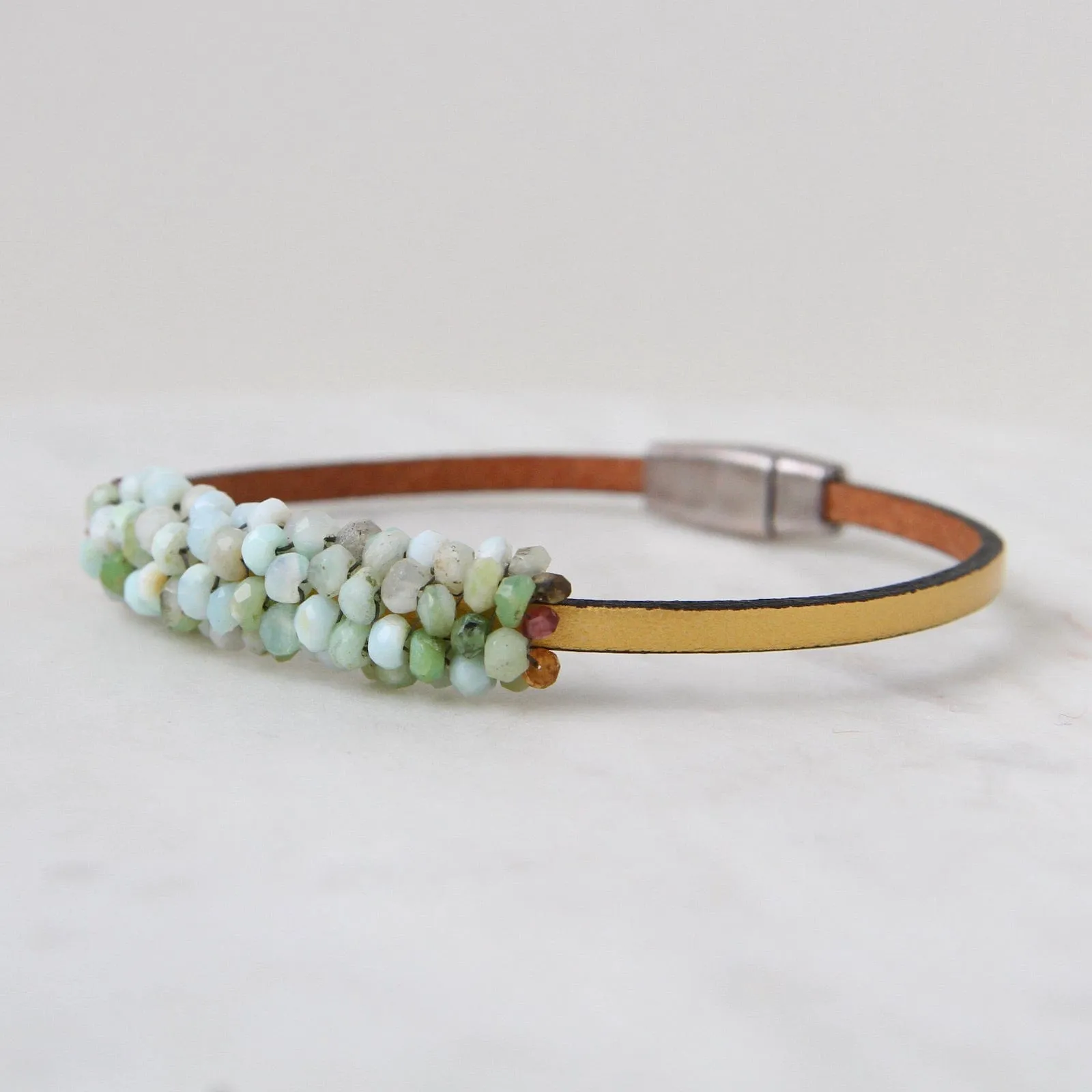 Hand Stitched Peruvian Opal & Hessonite Garnet Bracelet