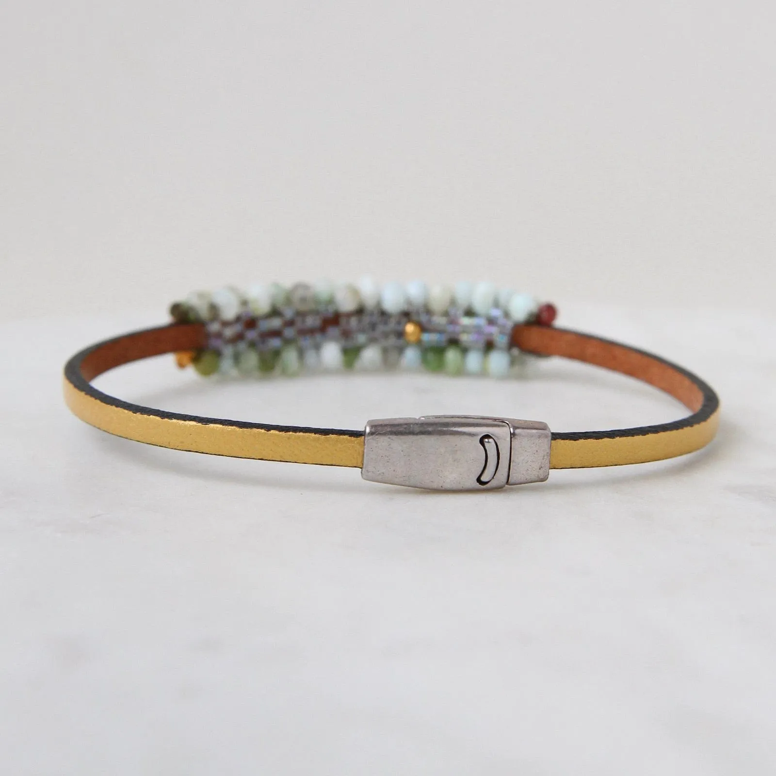 Hand Stitched Peruvian Opal & Hessonite Garnet Bracelet