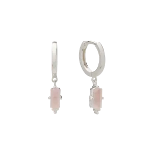 Huggie with Hanging Rose Quartz Baguette | Sterling Silver