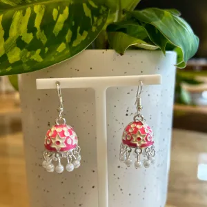 Jhumka Mini Pink Earrings Silver
