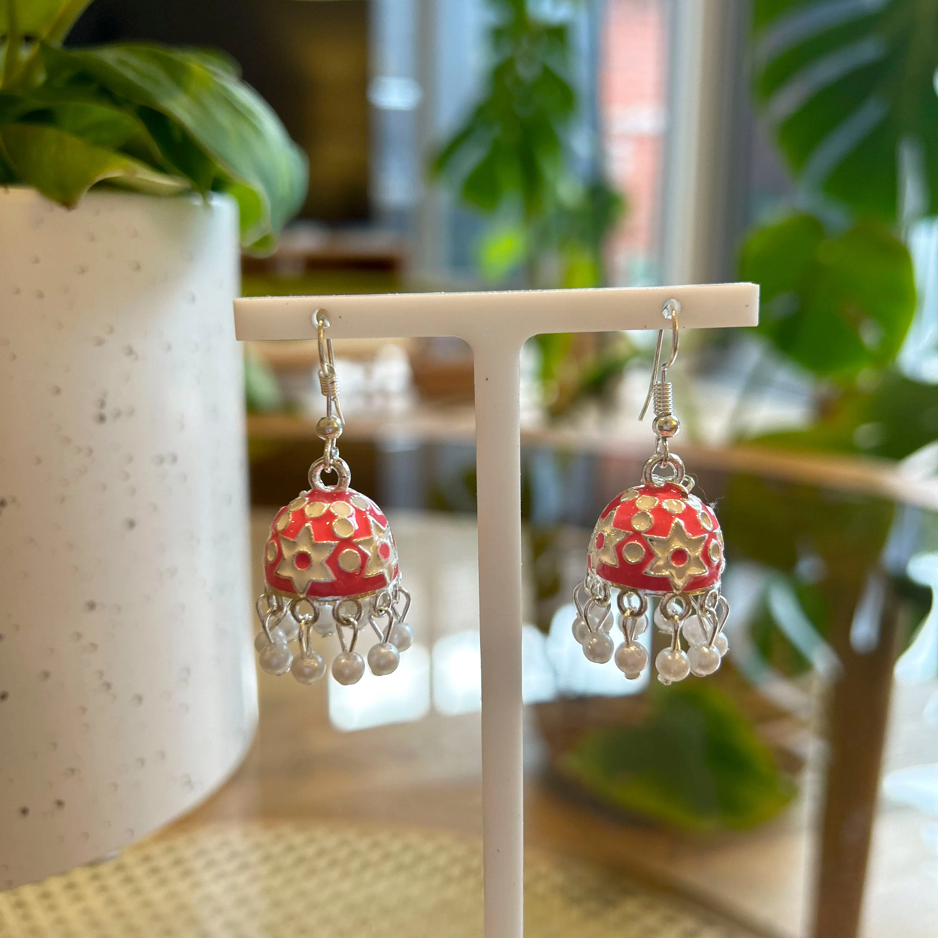 Jhumka Mini Pink Earrings Silver