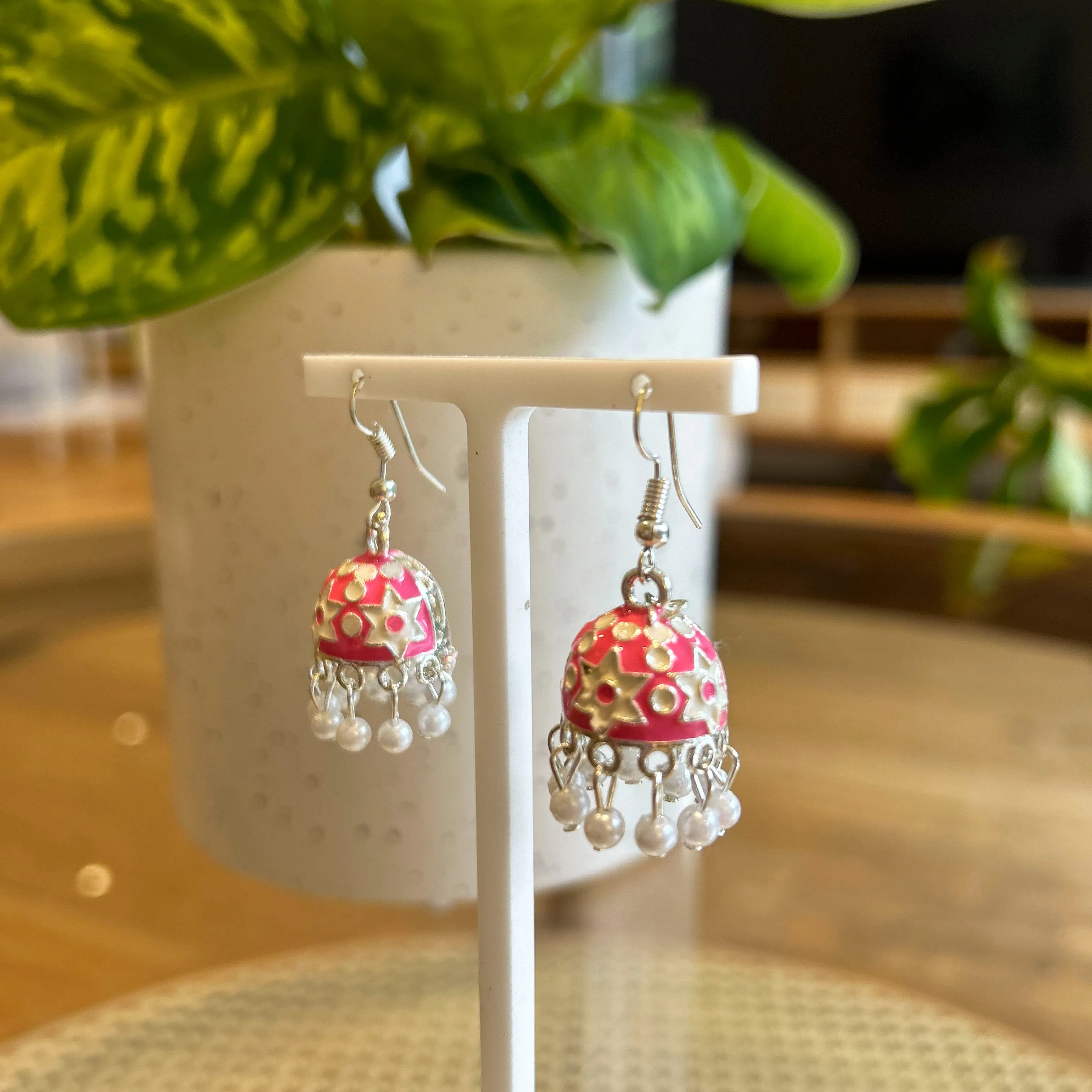 Jhumka Mini Pink Earrings Silver