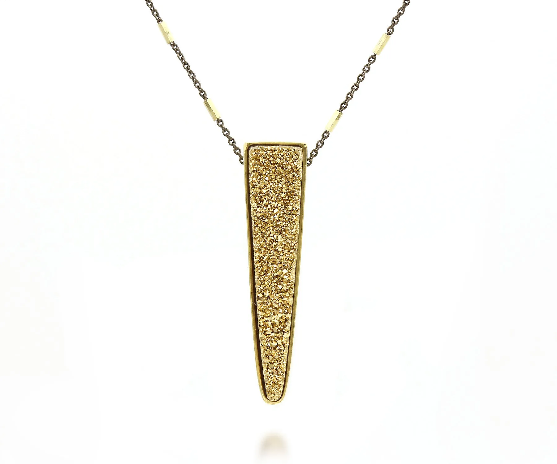 Large Elongated Triangle Gold Druzy Necklace