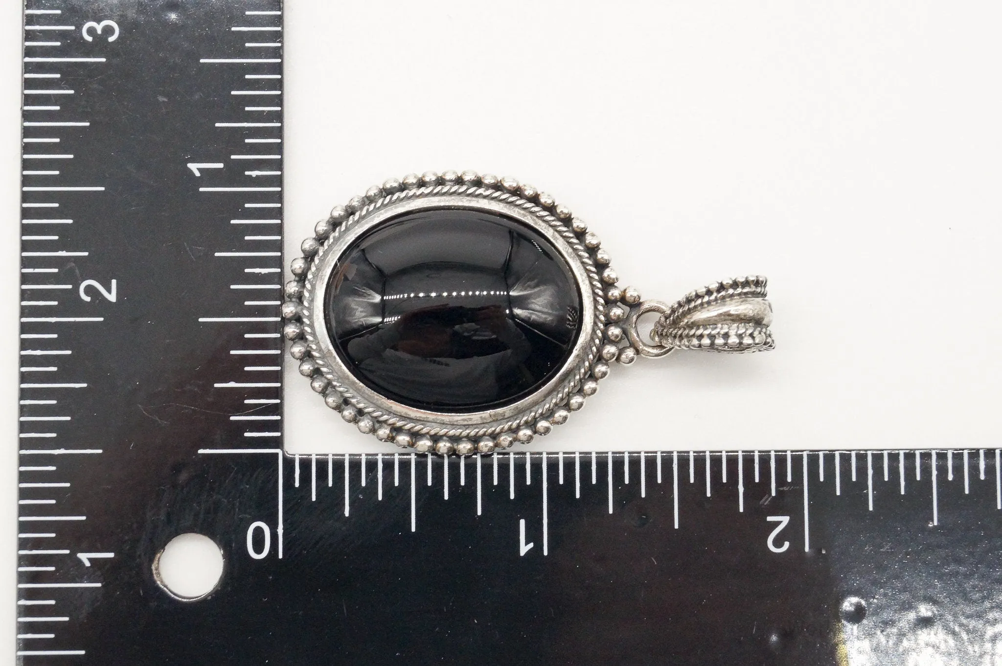 Large Vintage Black Onyx Bali Style Sterling Silver Pendant
