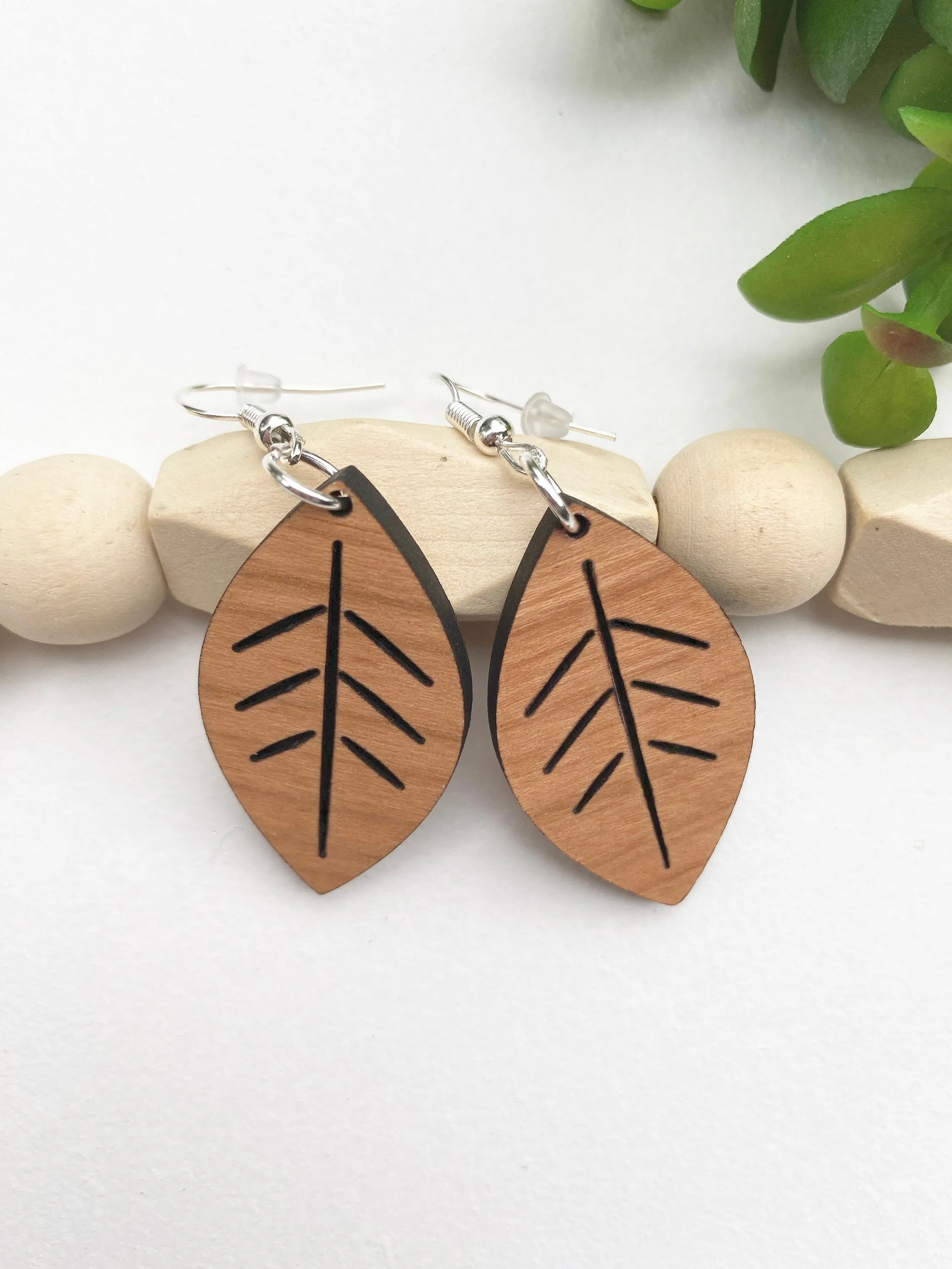 Lightweight Fall Earrings Leaf Dangle Hook Earrings Wood Cutout Leaf Autumn Jewelry Christmas Gift for Teacher
