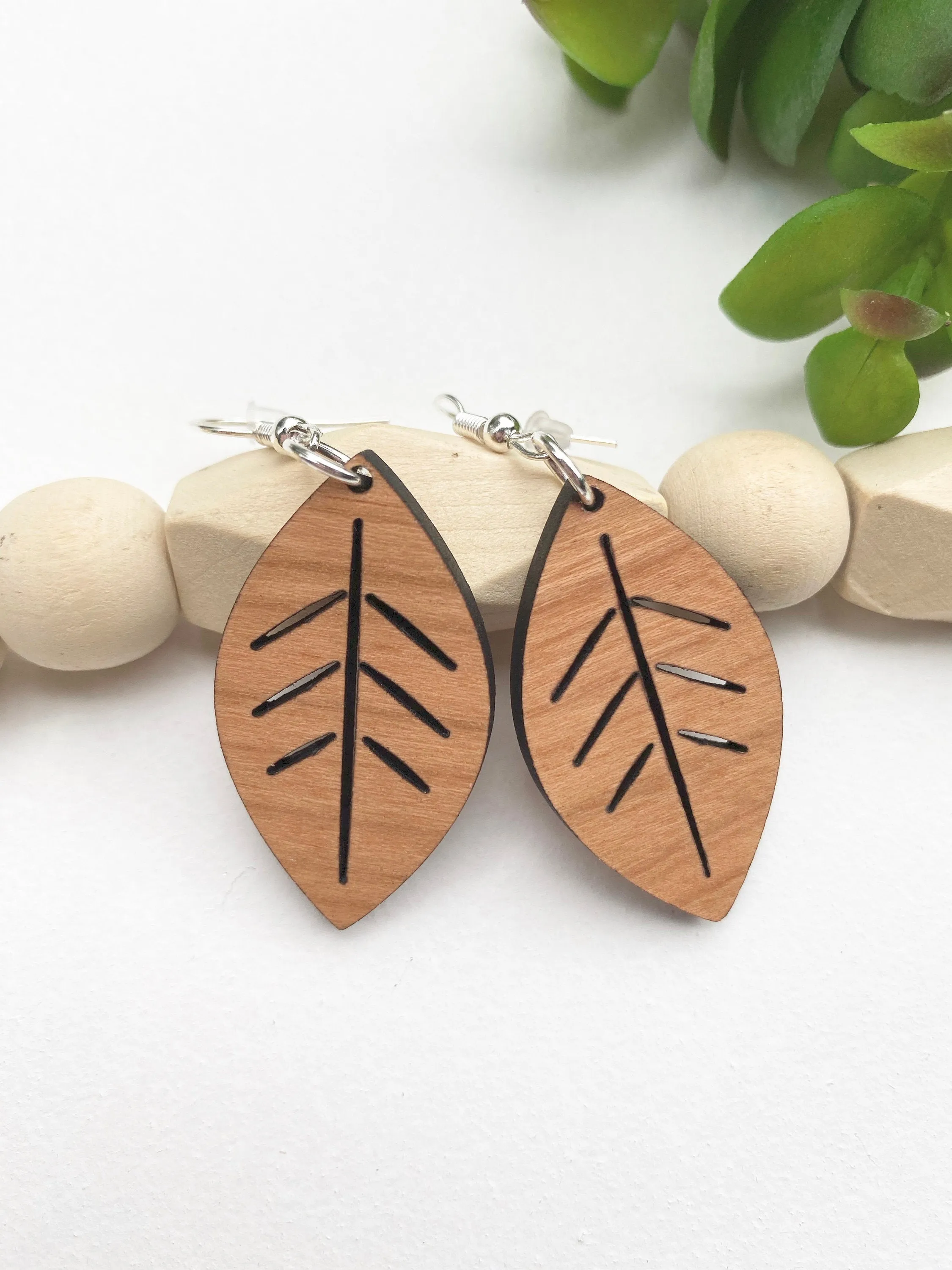 Lightweight Fall Earrings Leaf Dangle Hook Earrings Wood Cutout Leaf Autumn Jewelry Christmas Gift for Teacher