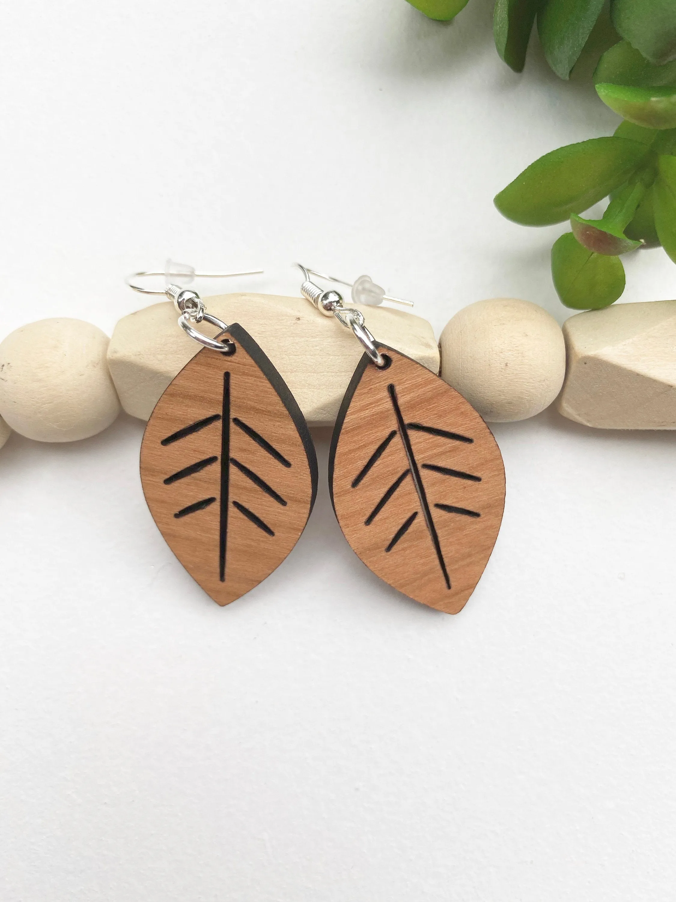 Lightweight Fall Earrings Leaf Dangle Hook Earrings Wood Cutout Leaf Autumn Jewelry Christmas Gift for Teacher