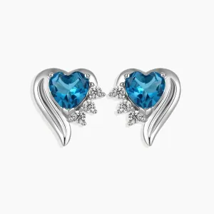 London Blue Topaz Heart Shape Stud Earrings in Sterling Silver