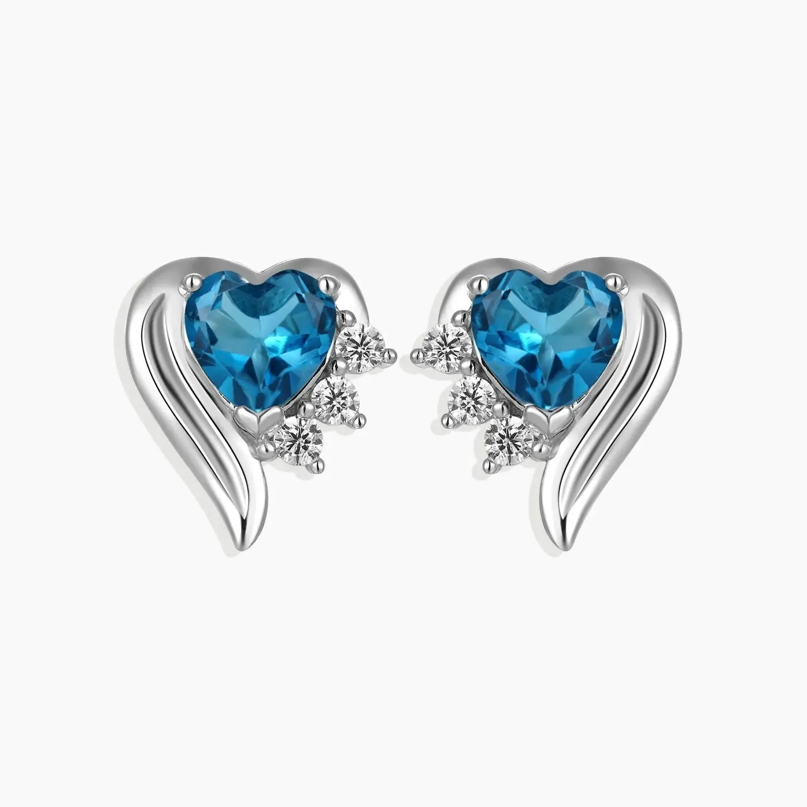 London Blue Topaz Heart Shape Stud Earrings in Sterling Silver