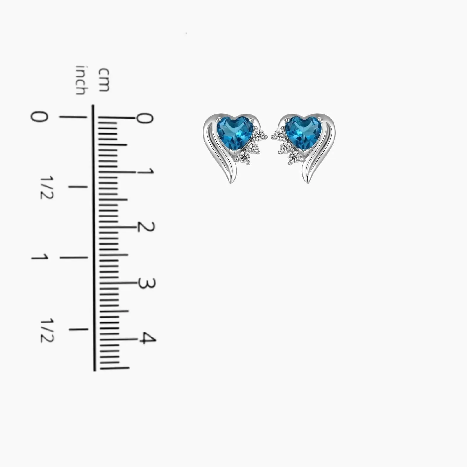 London Blue Topaz Heart Shape Stud Earrings in Sterling Silver
