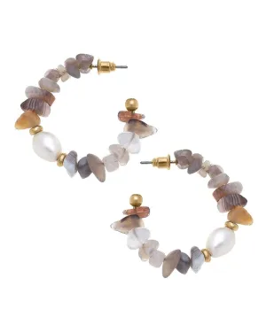 Lulu Pearl & Gemstone Hoop Earrings