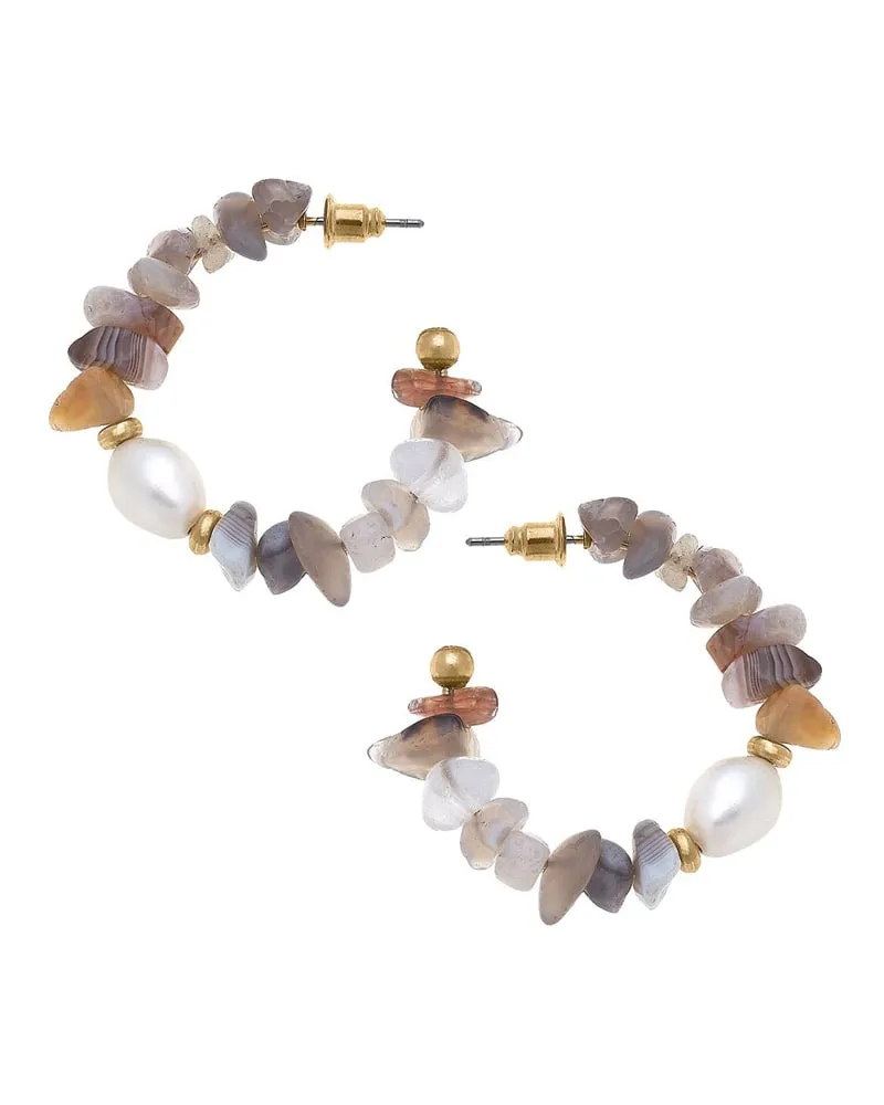 Lulu Pearl & Gemstone Hoop Earrings