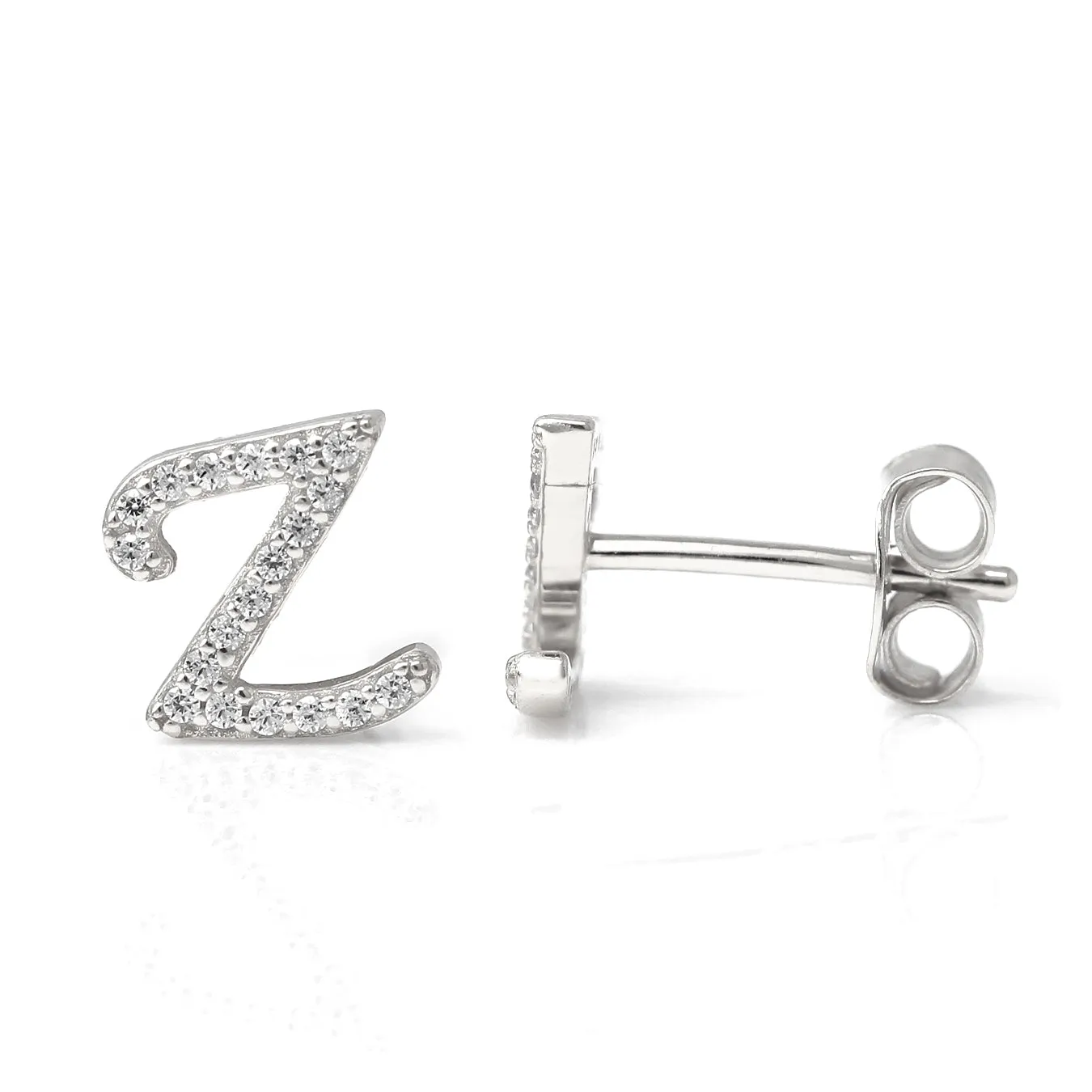Luxe CZ Initial Earrings - Silver