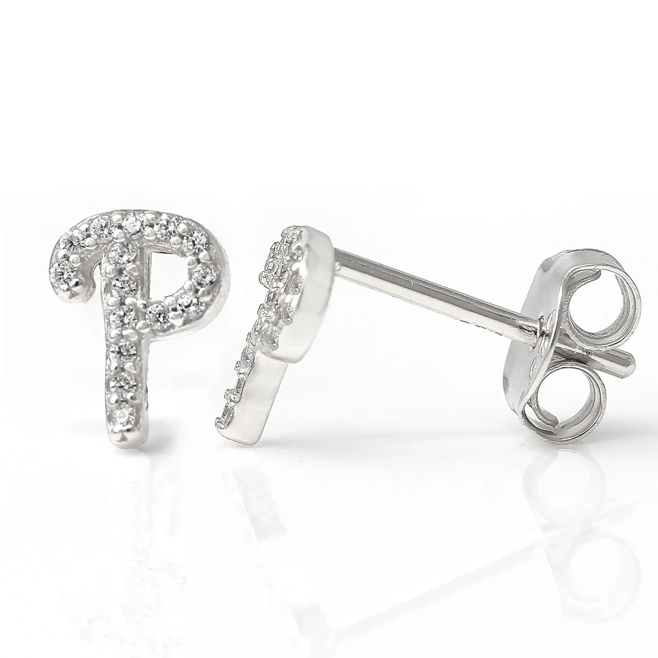 Luxe CZ Initial Earrings - Silver