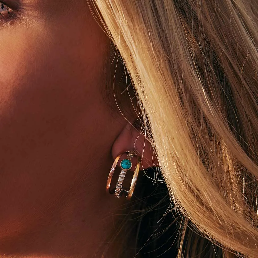 Maharani Triple Hoop Earrings - Turquoise