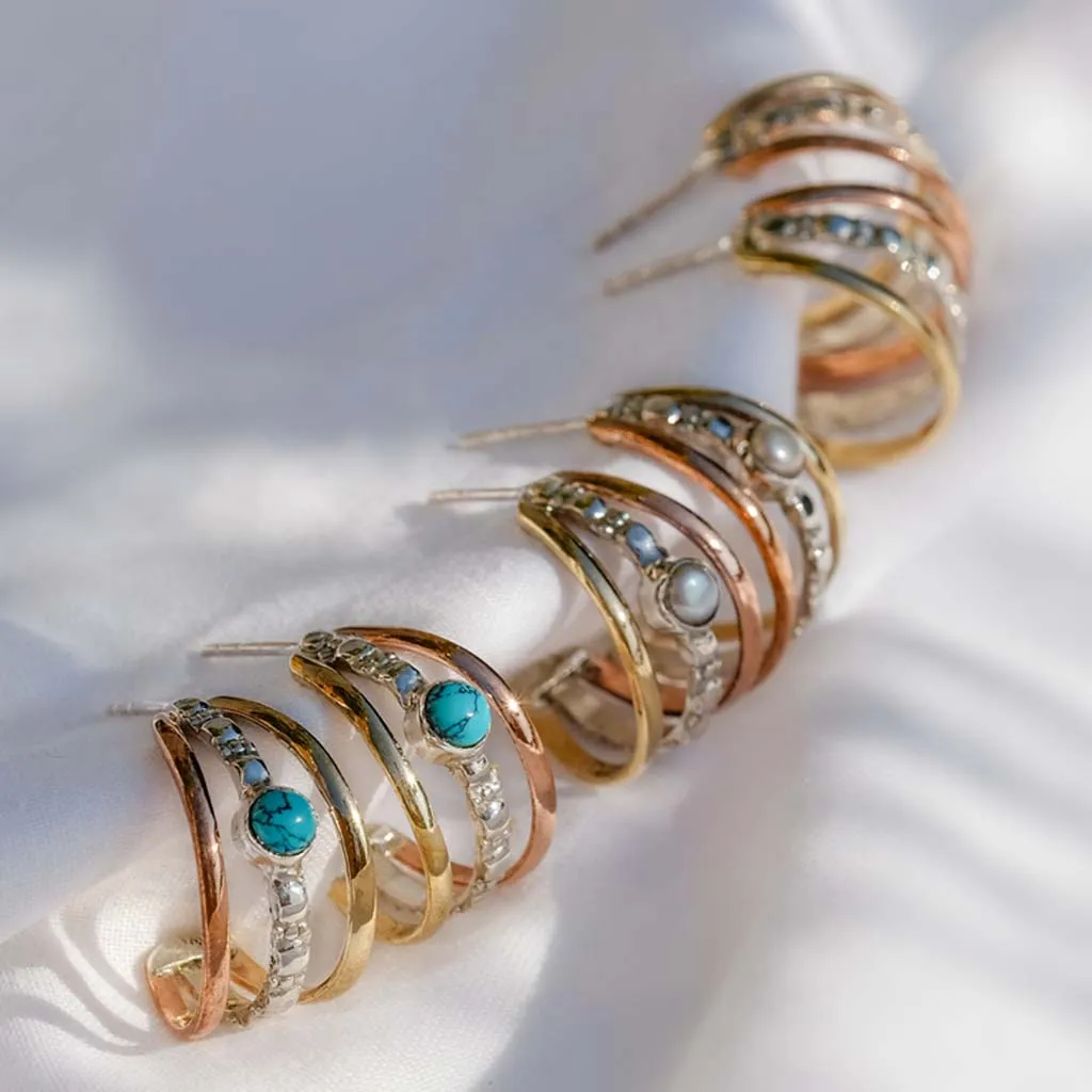 Maharani Triple Hoop Earrings - Turquoise