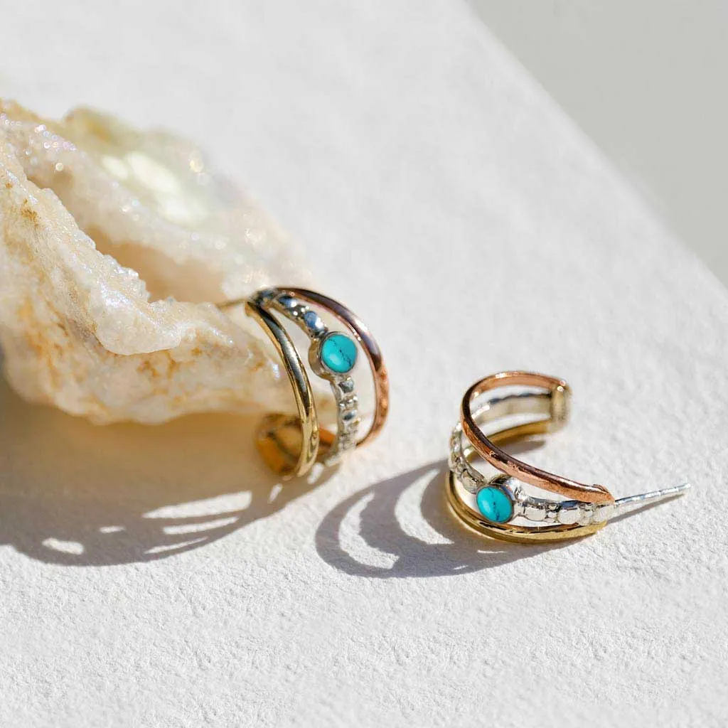 Maharani Triple Hoop Earrings - Turquoise