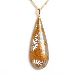 Maki-e Urushi Lacquer Pendant Necklace - White South Sea Pearl Shell / Chrysanthemum -, Traditional Japanese Urushi Lacquer Jewelry