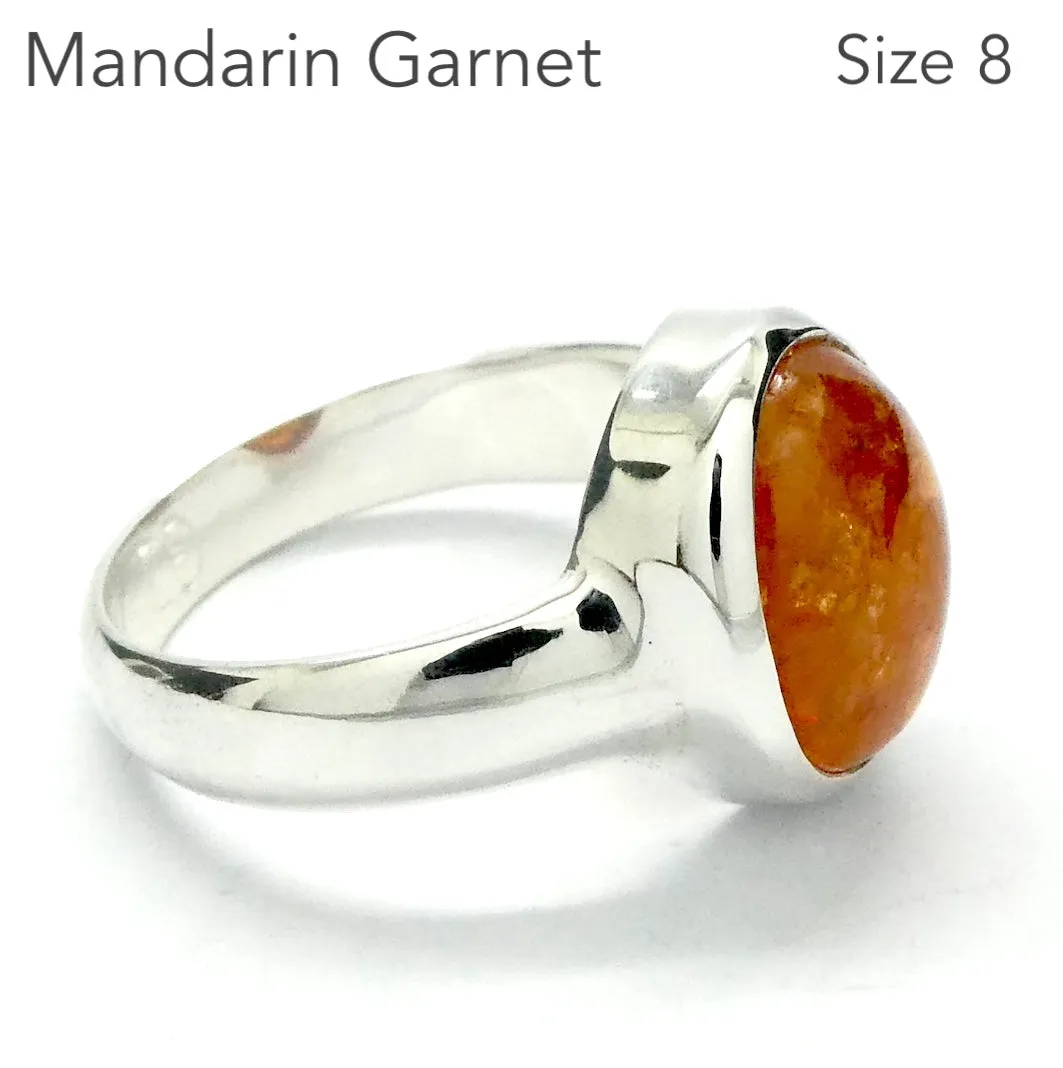 Mandarin Garnet Ring, Oval Cabochon, 925 Sterling Silver p6