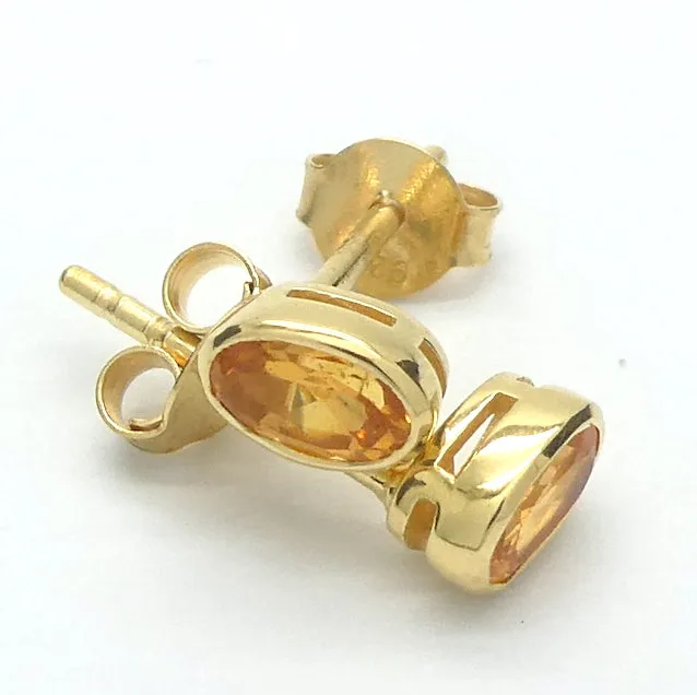 Mandarin Garnet Studs, Faceted Ovals, Gold on 925 Silver