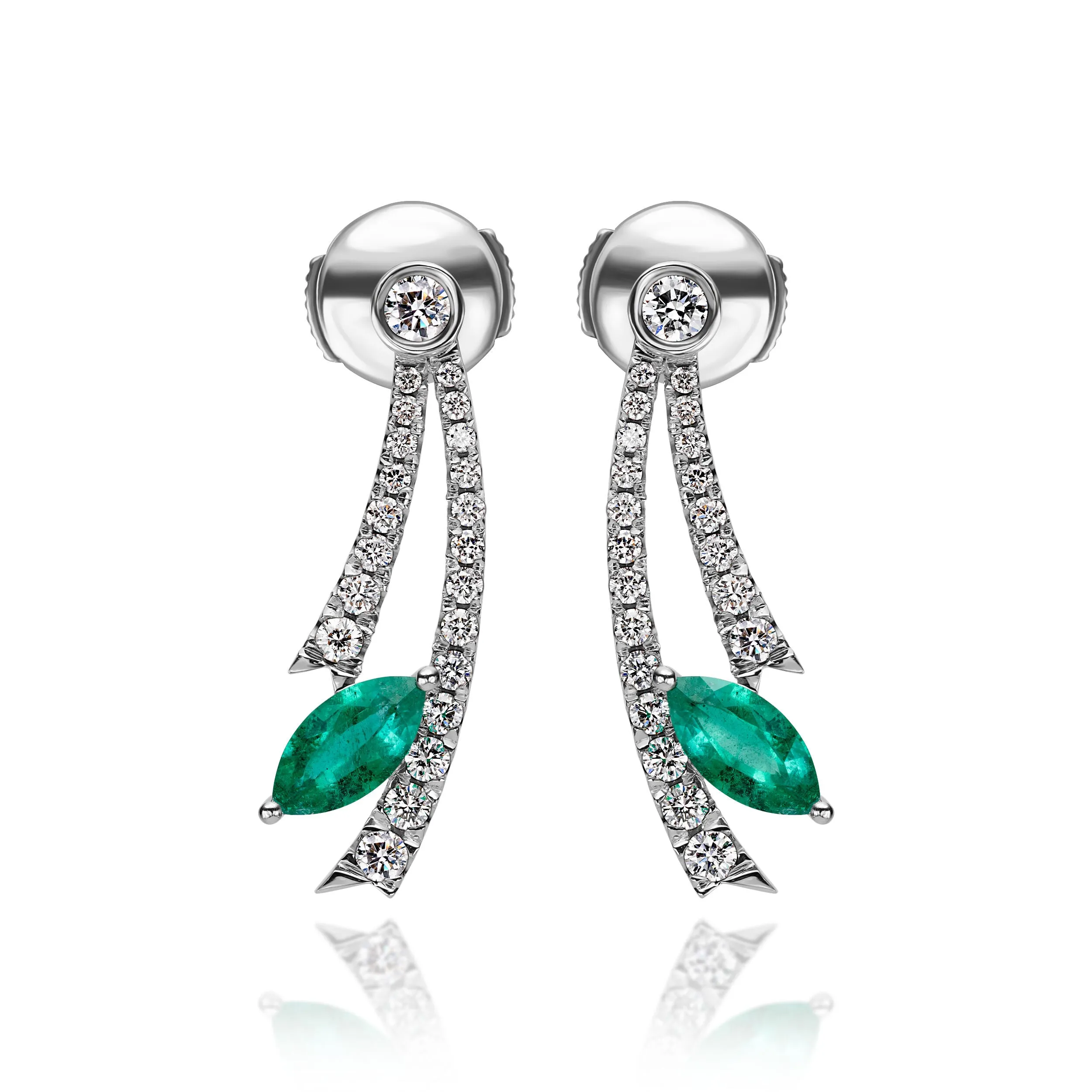 Marquise Cut Emerald Earrings - 1.10ct TW