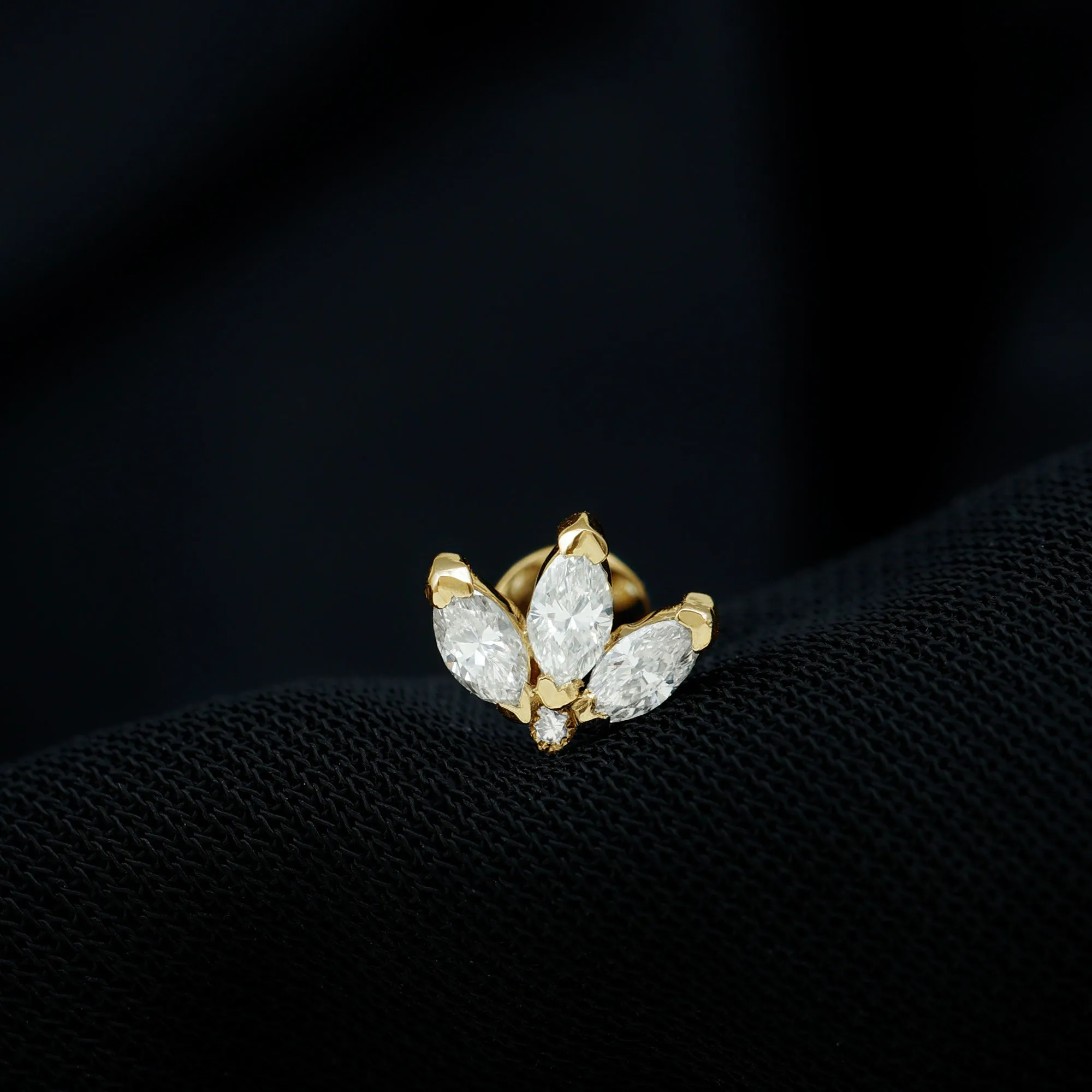 Marquise Moissanite Gold Lotus Flower Helix Earring