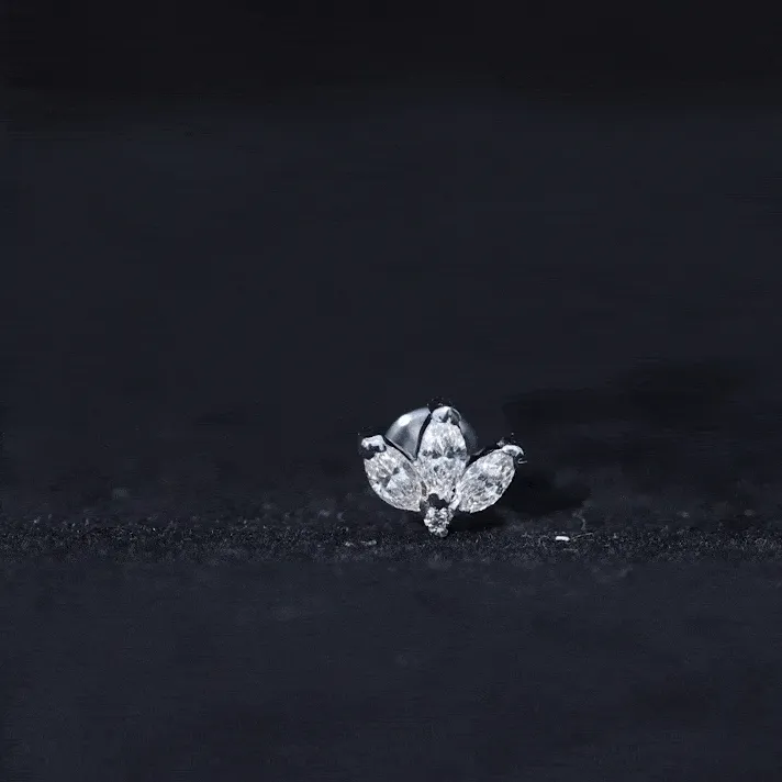 Marquise Moissanite Gold Lotus Flower Helix Earring