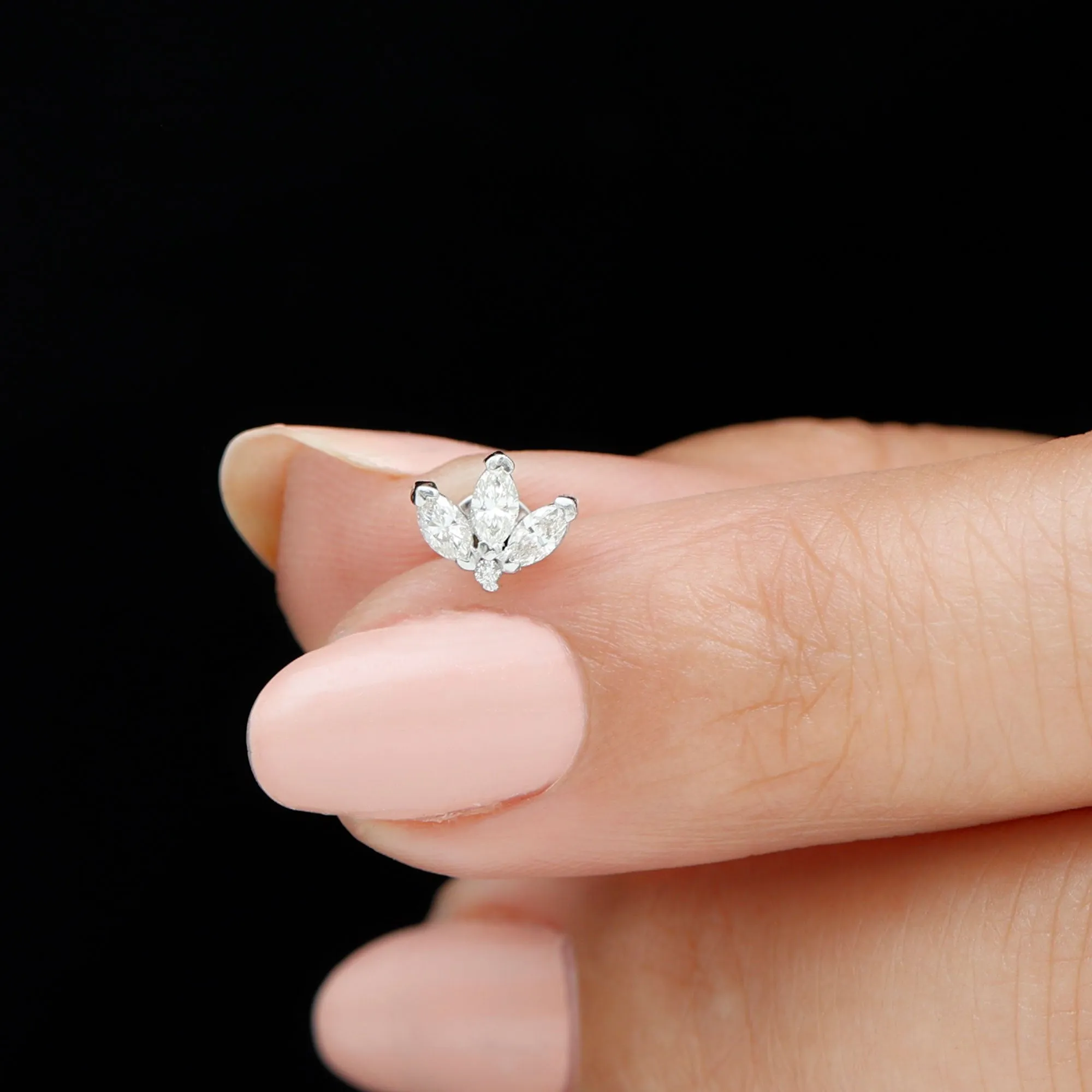Marquise Moissanite Gold Lotus Flower Helix Earring