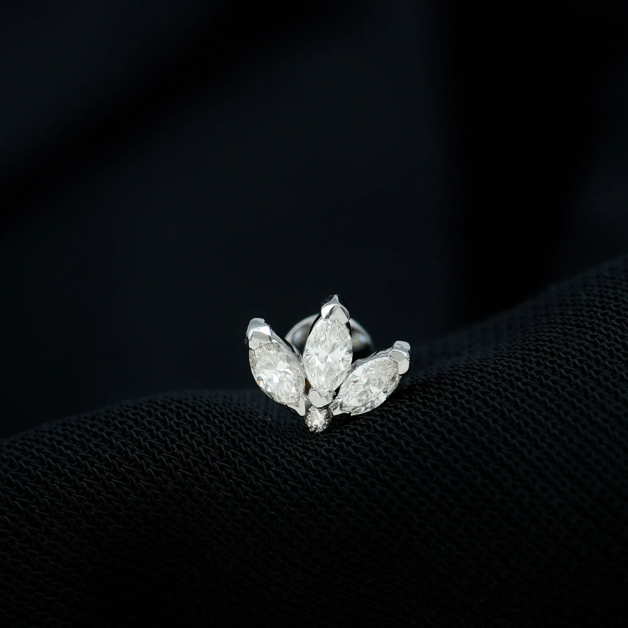 Marquise Moissanite Gold Lotus Flower Helix Earring