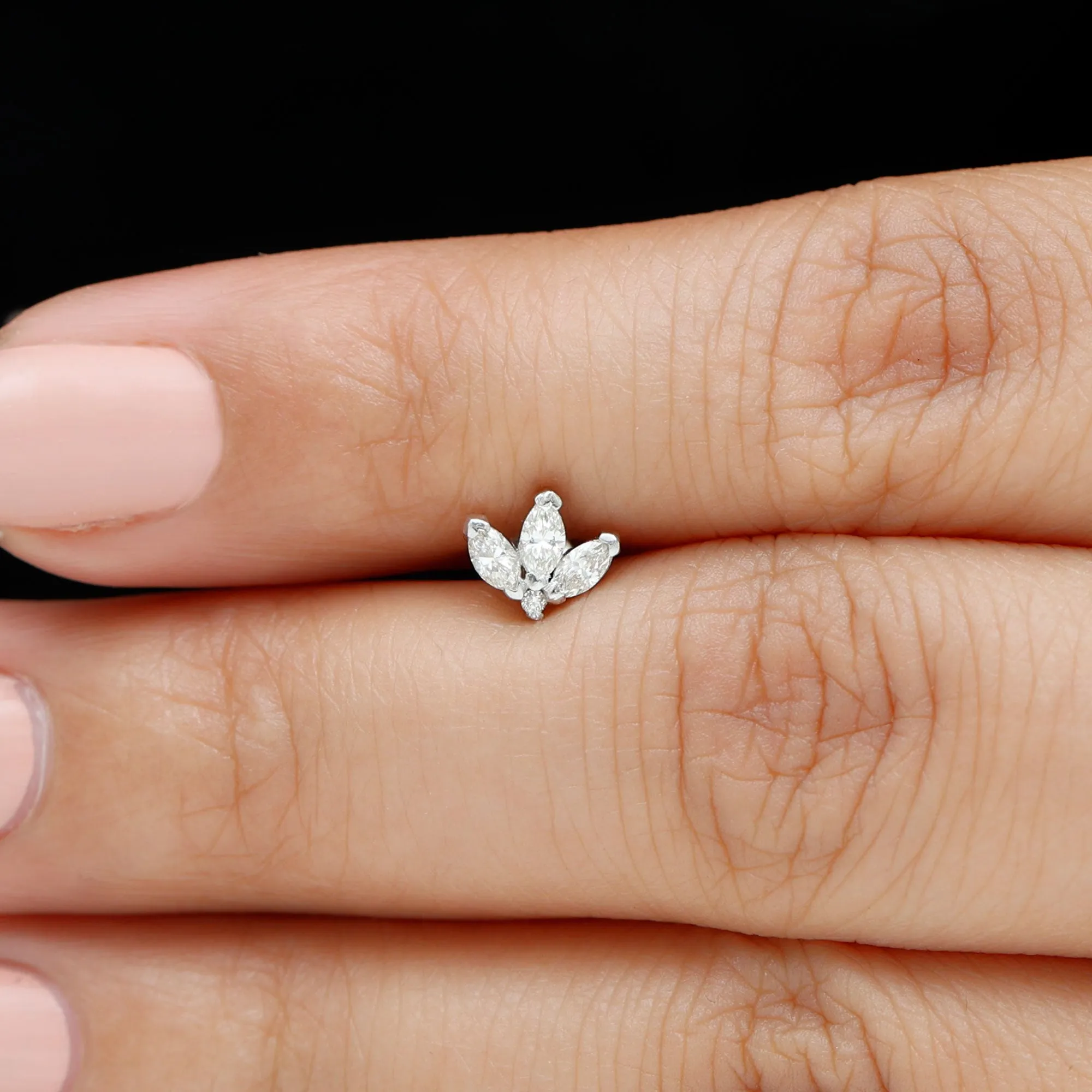 Marquise Moissanite Gold Lotus Flower Helix Earring