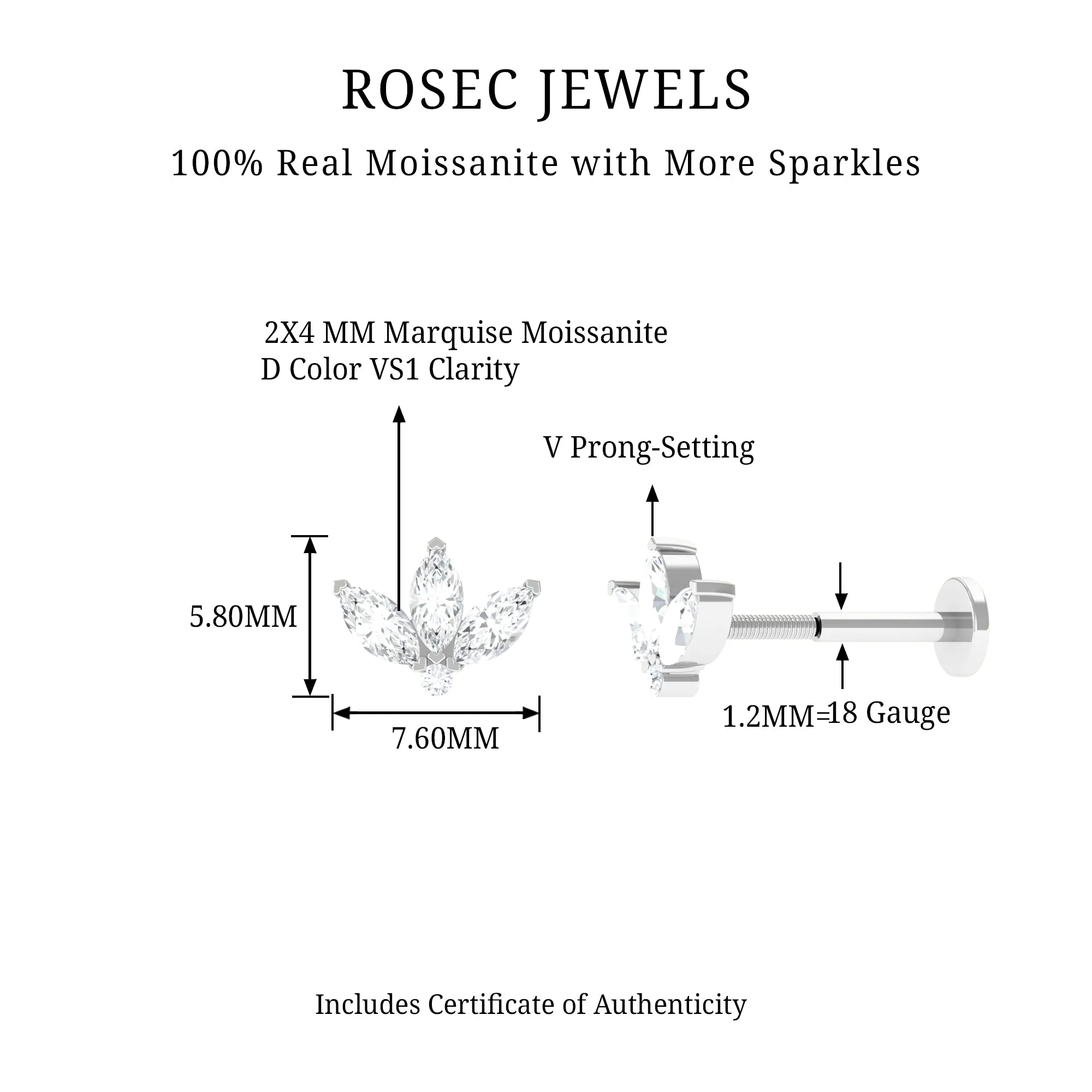 Marquise Moissanite Gold Lotus Flower Helix Earring
