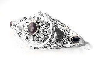 Medieval GARNET Sterling Silver Poison Cuff Bracelet
