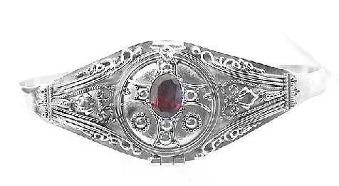 Medieval Sterling Silver Genuine Garnet Locket Box Poison Cuff Bracelet