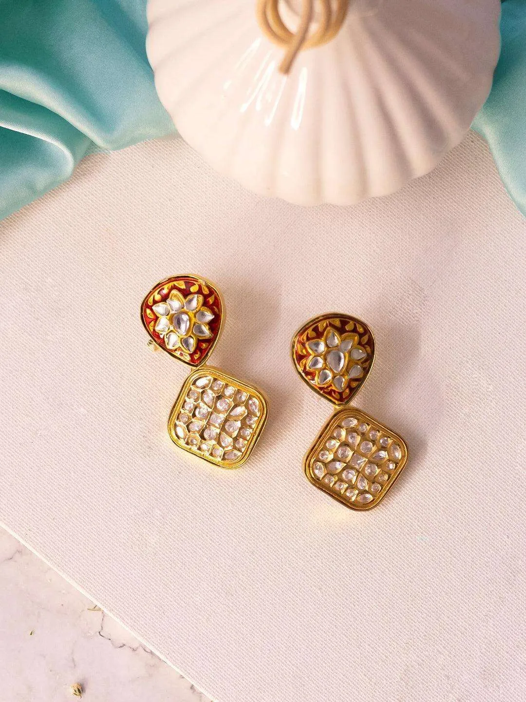 Meenakari Square Pendant Earrings