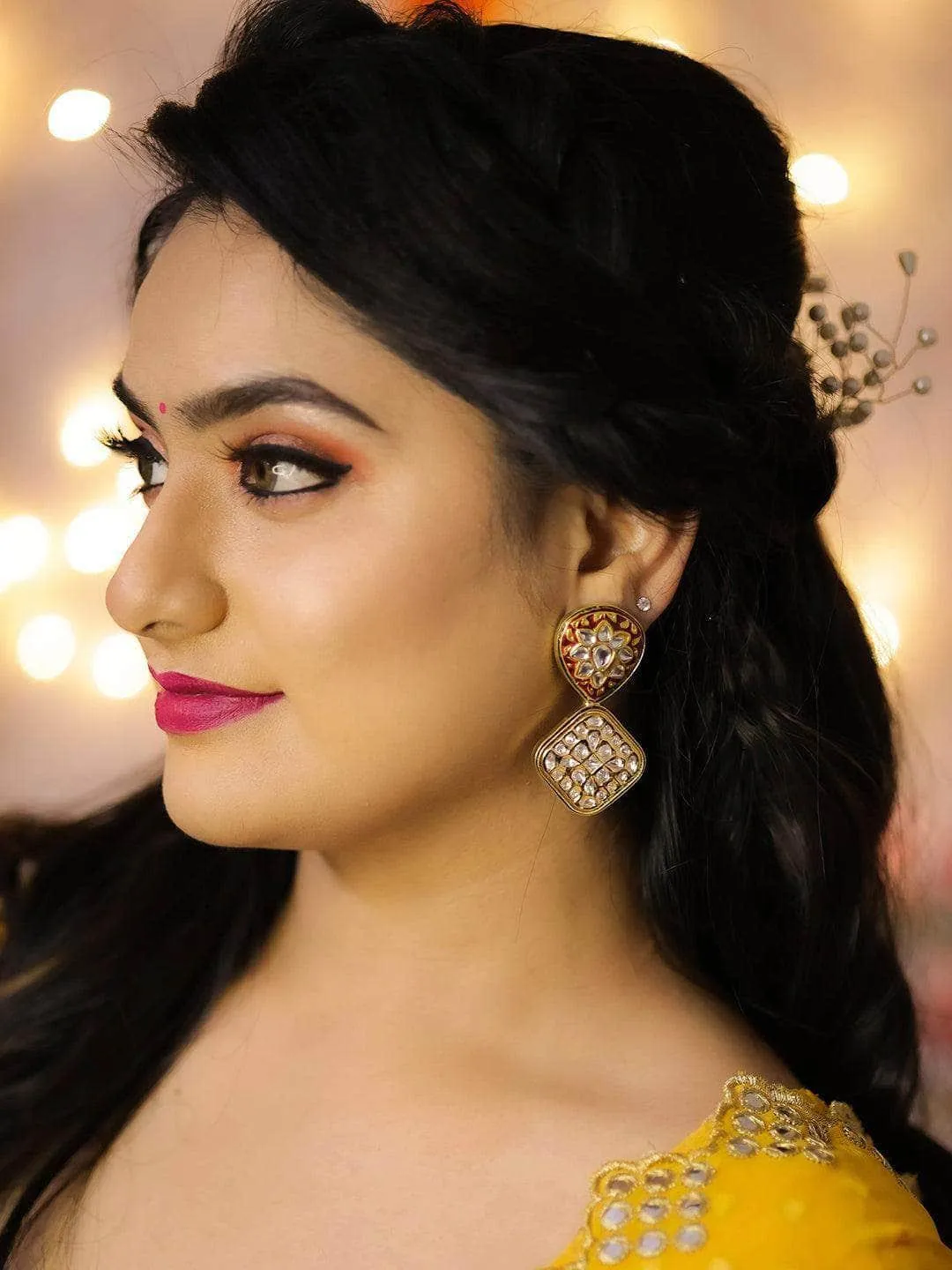 Meenakari Square Pendant Earrings