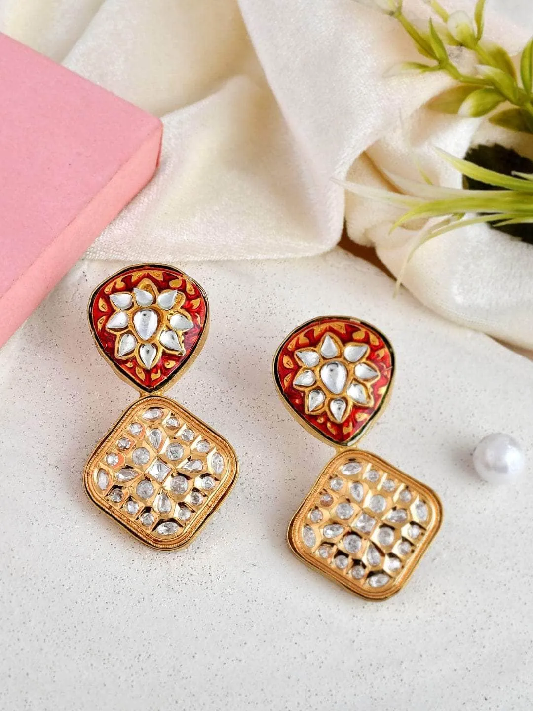 Meenakari Square Pendant Earrings
