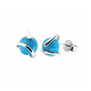 MILENA Earrings Modern Silver and Turquoise Round Stud