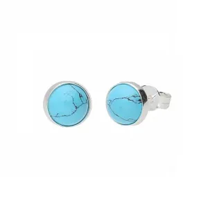 MILENA Earrings Plain Silver and Turquoise Round Stud 6mm