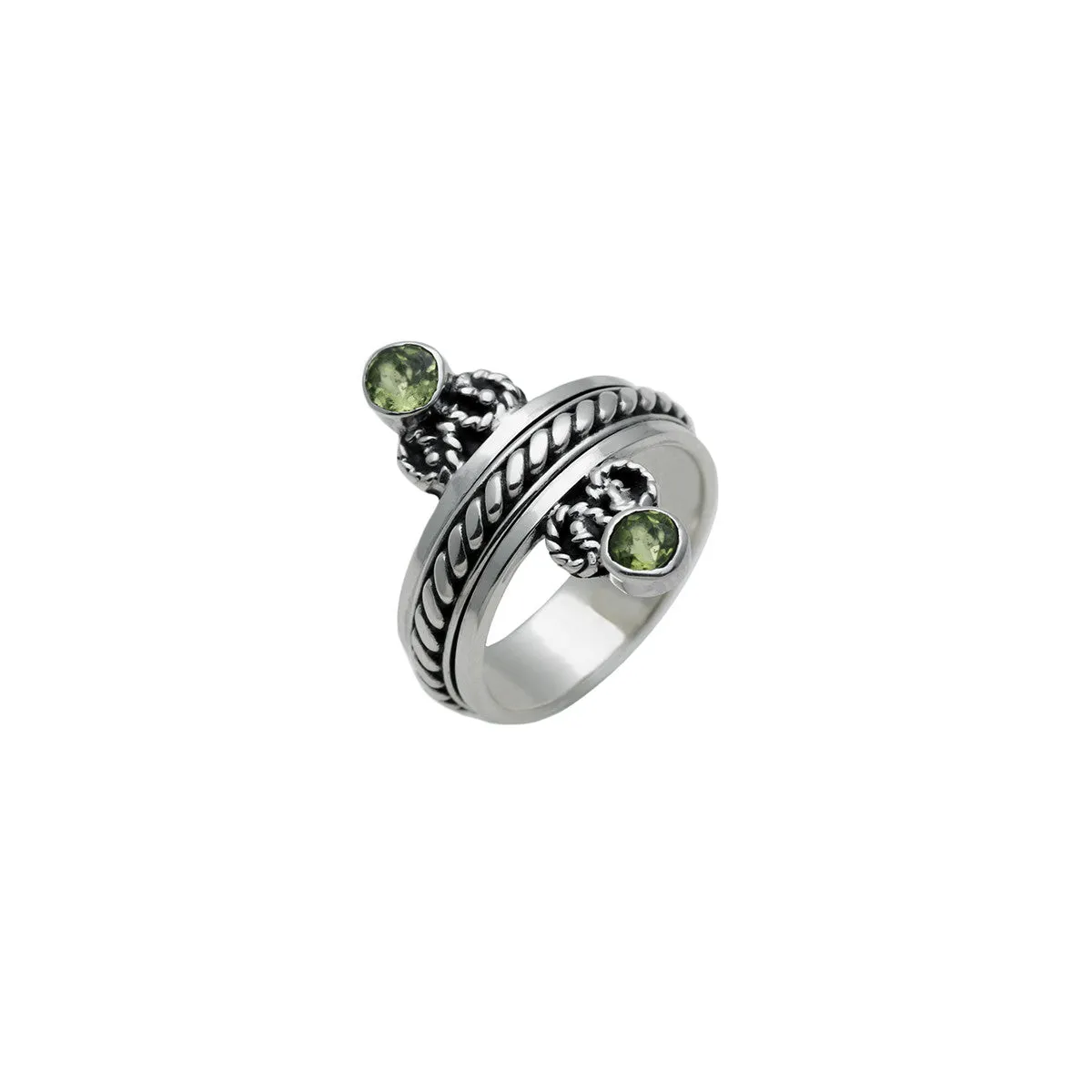 Mirror Reflection Sterling Silver Peridot Spinner Ring