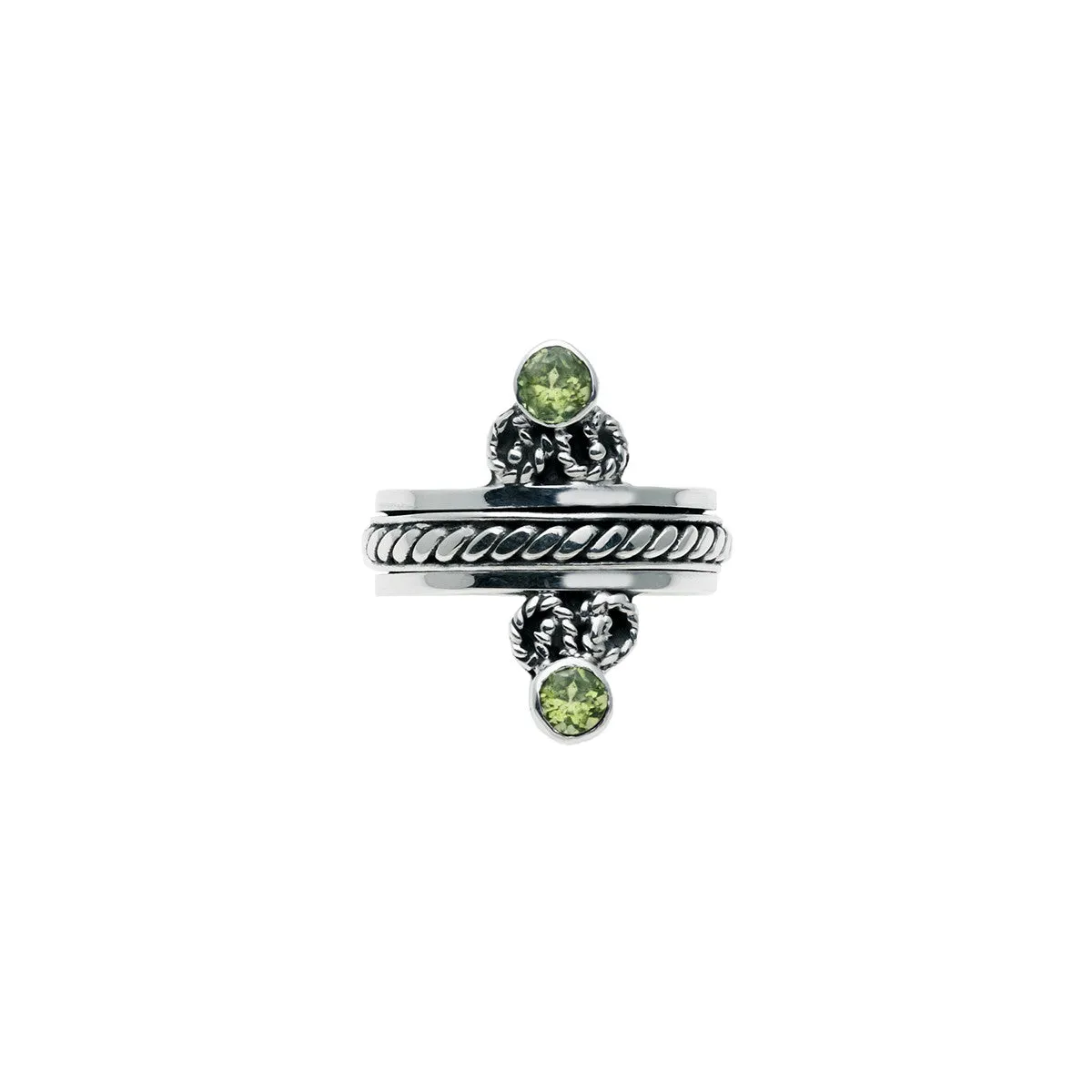 Mirror Reflection Sterling Silver Peridot Spinner Ring