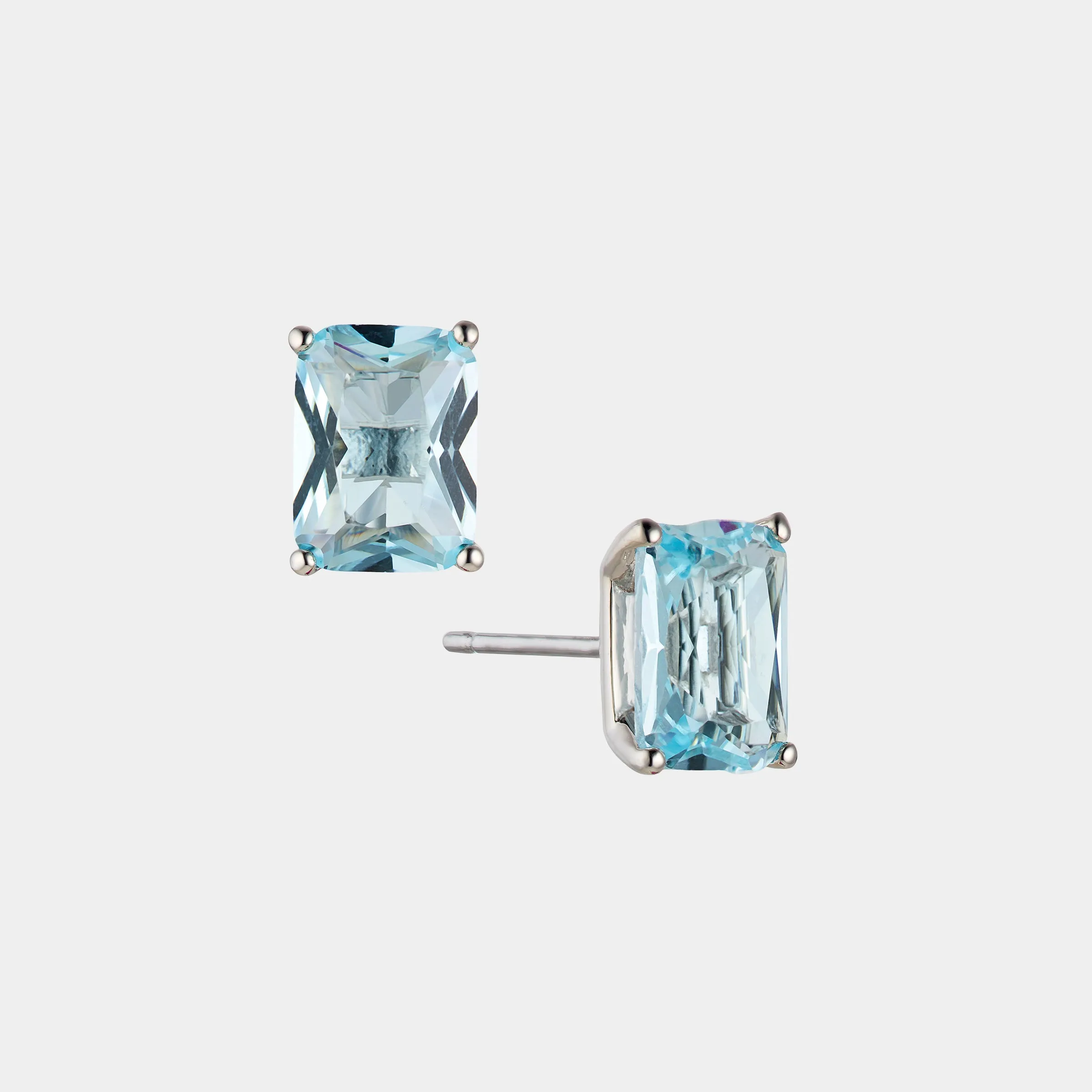 MODERN LOVE LARGE EMERALD CUT AQUA STUD EARRINGS