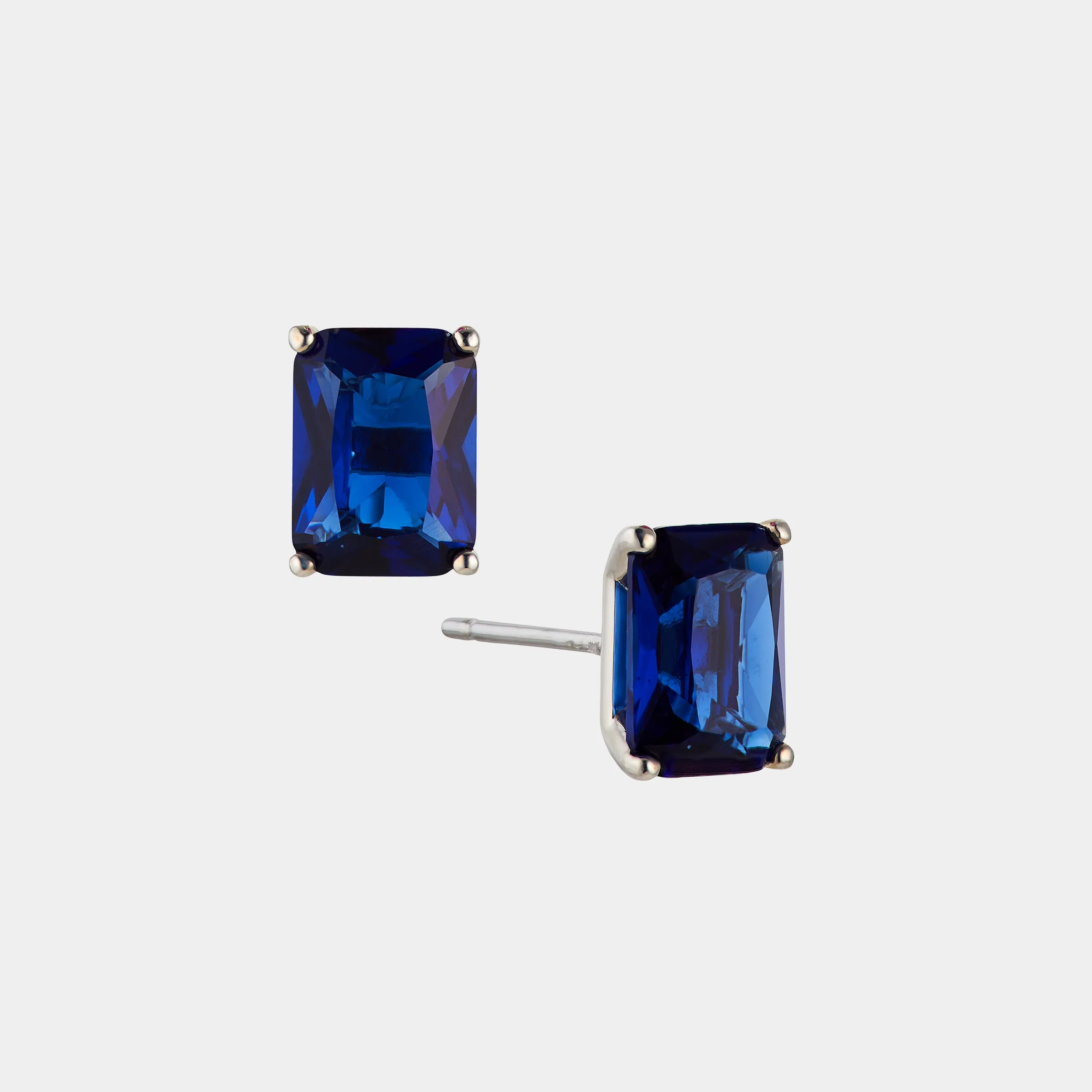 MODERN LOVE LARGE EMERALD CUT FAUX SAPPHIRE STUD EARRINGS